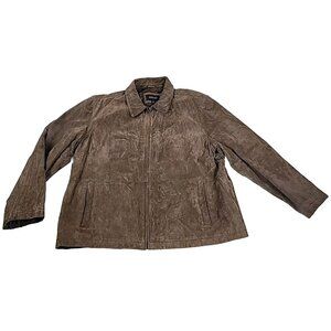 Aberdeen Collection Leather Suede Jacket Men XL Brown Quilted Lining Zip Pockets
